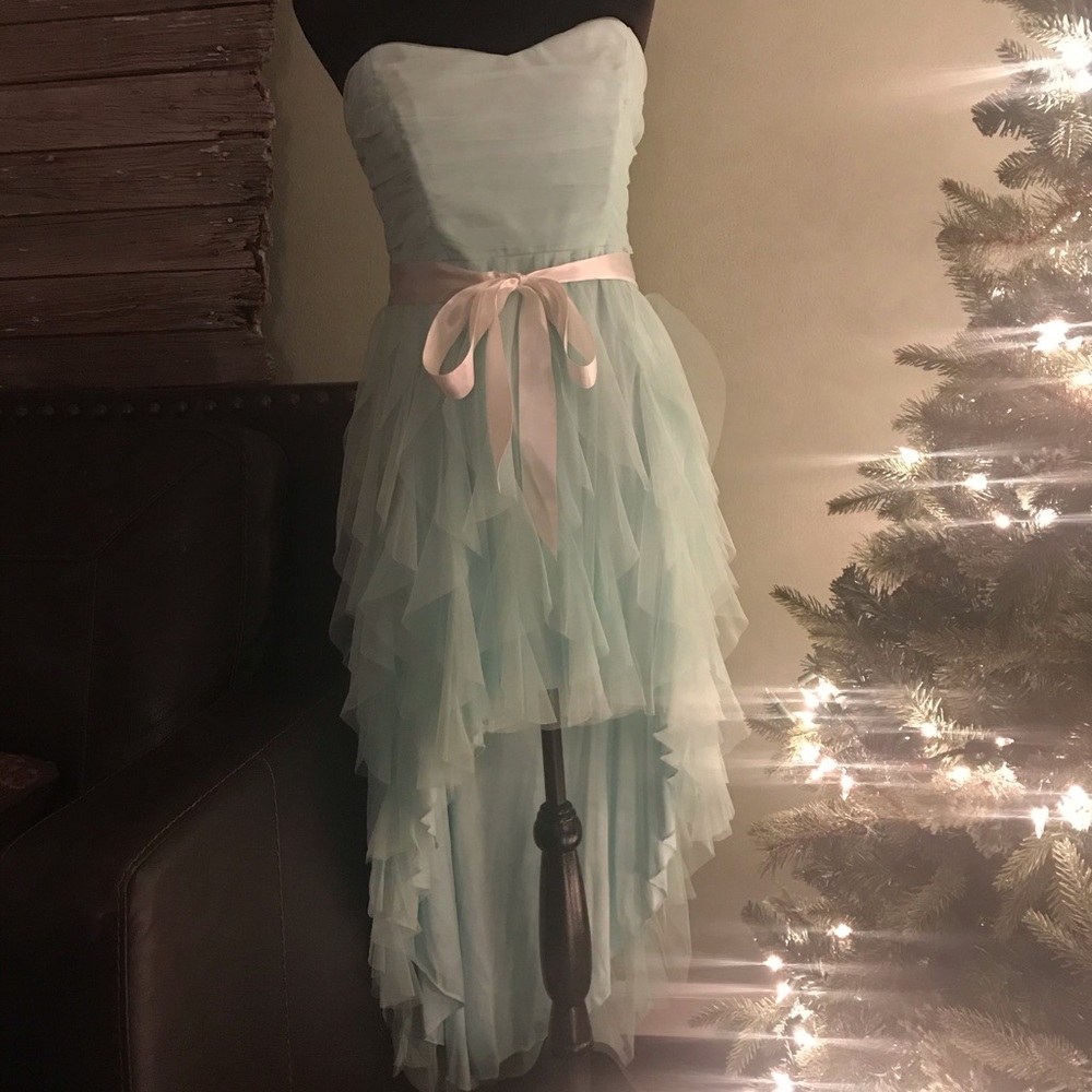 Mint Green High Low Strapless Dress
